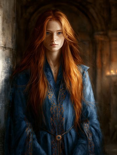 Red-Haired Fantasy Portrait Print. poster