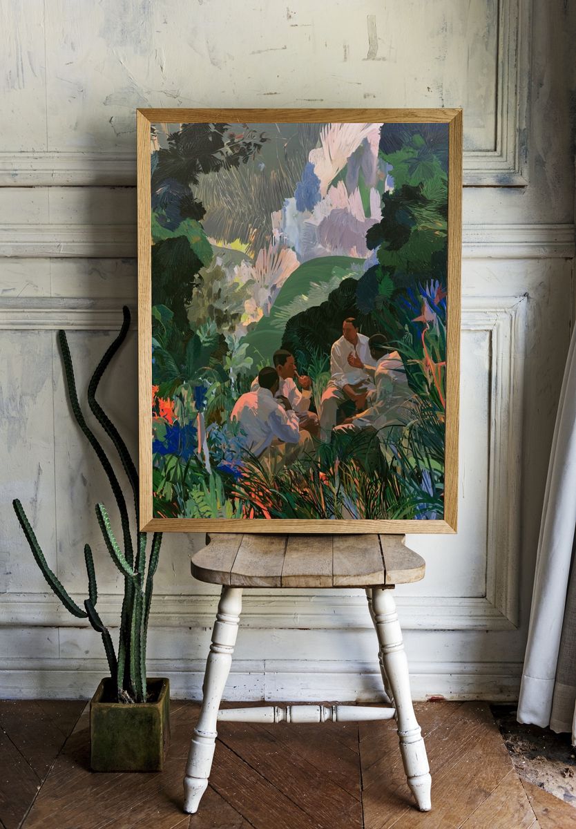 Tropical Garden Gathering Illustration Poster. — room view 1