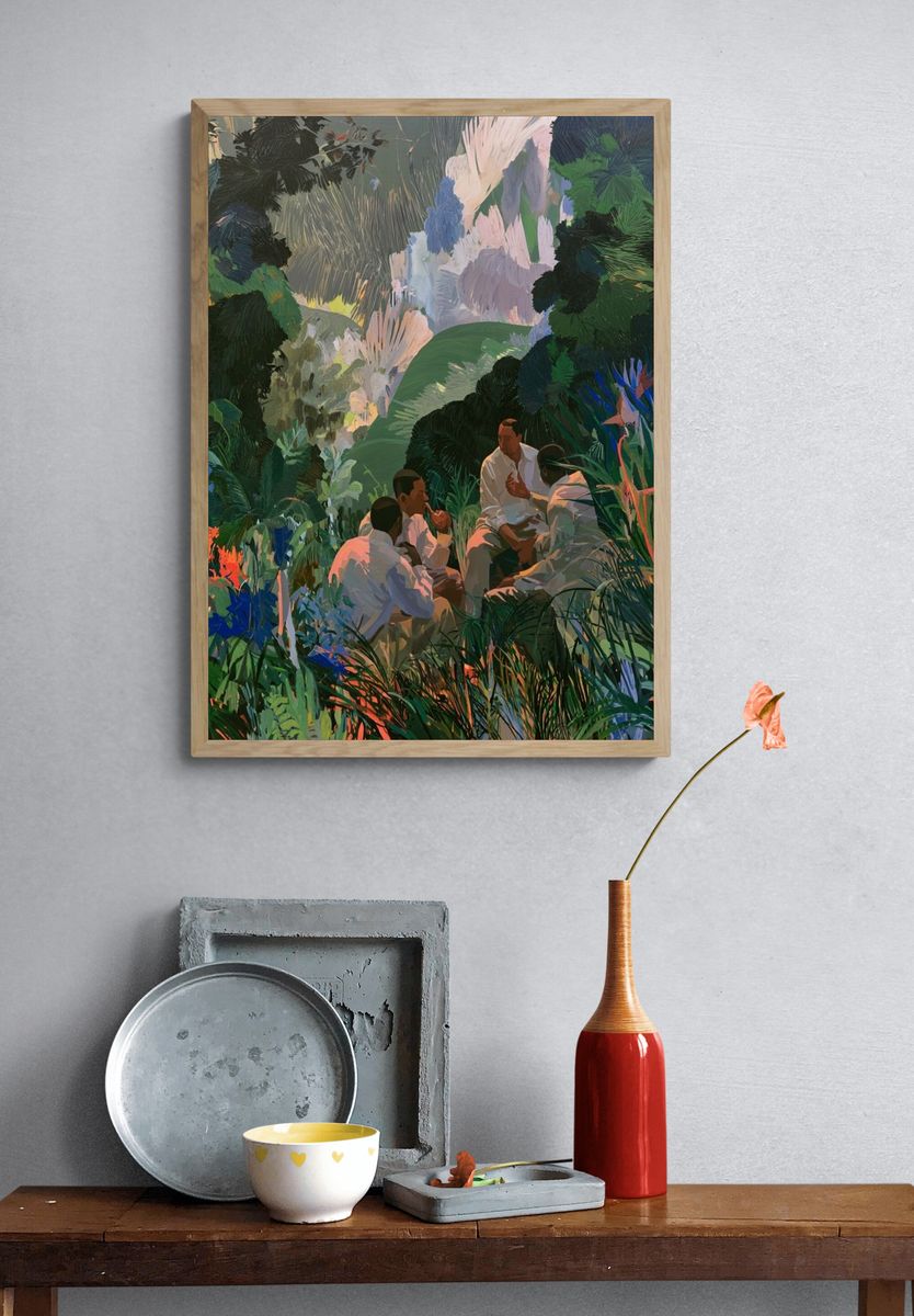 Tropical Garden Gathering Illustration Poster. — room view 3