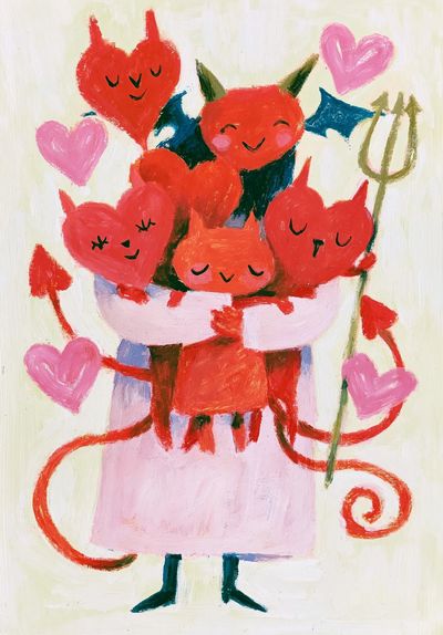 Cute Devil Hearts Illustration Poster.