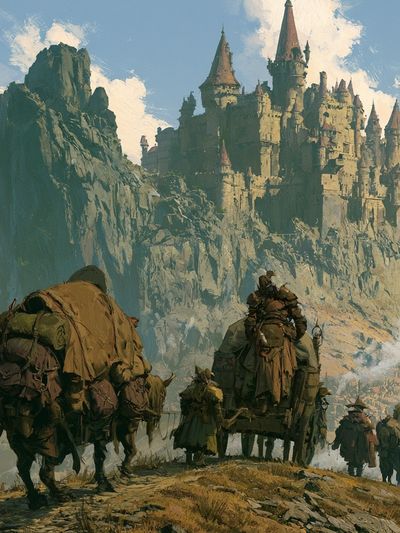 Fantasy Castle Caravan Illustration Poster. poster