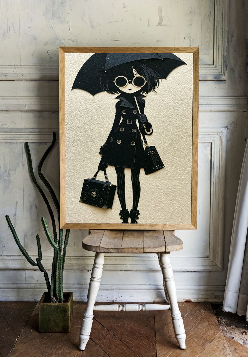 Gothic Girl with Umbrella Illustration Poster. — room view 1