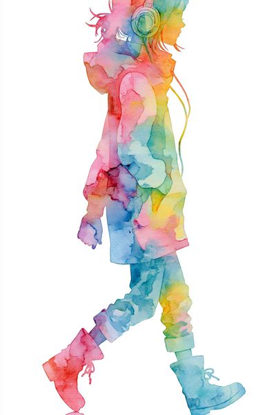 Headphones Girl Watercolor Print. poster print