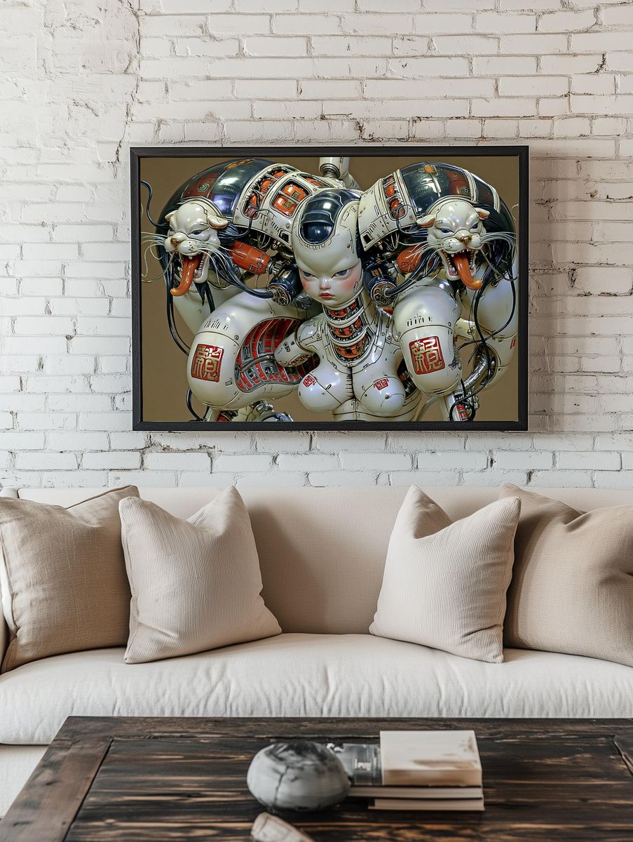 Cybernetic Cat Warrior Print. — room view 1