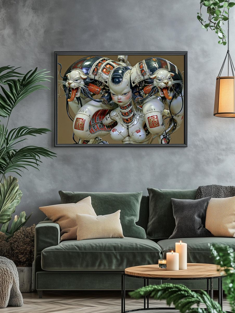 Cybernetic Cat Warrior Print. — room view 4