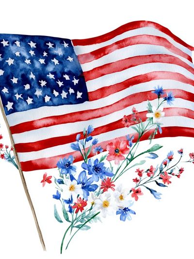 American Flag Floral Watercolor Poster. poster print