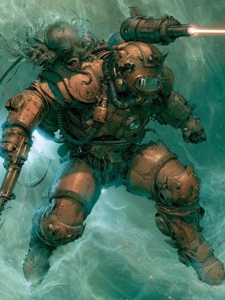 Underwater Mech Diver Illustration Poster. poster detail