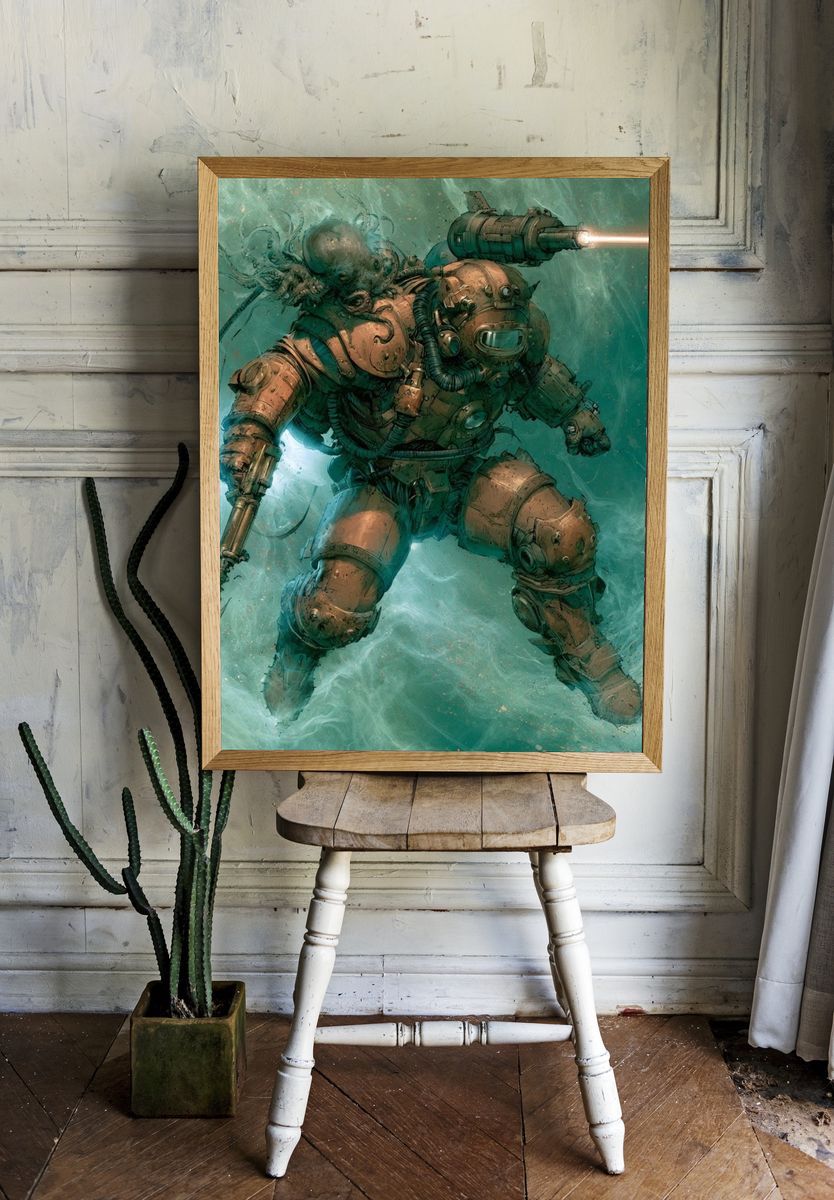 Underwater Mech Diver Illustration Poster. room preview