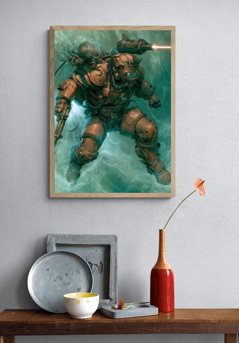 Underwater Mech Diver Illustration Poster. — room view 3
