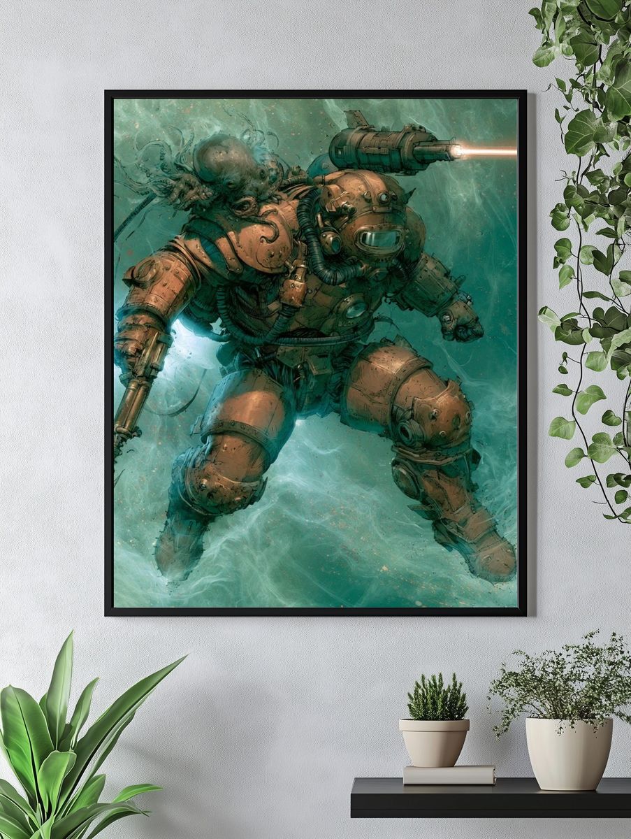 Underwater Mech Diver Illustration Poster. — room view 4