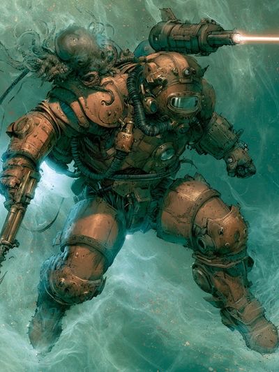 Underwater Mech Diver Illustration Poster.