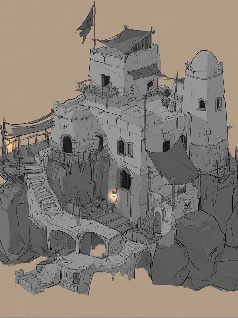 Desert Cliff Fortress Illustration Print. poster detail
