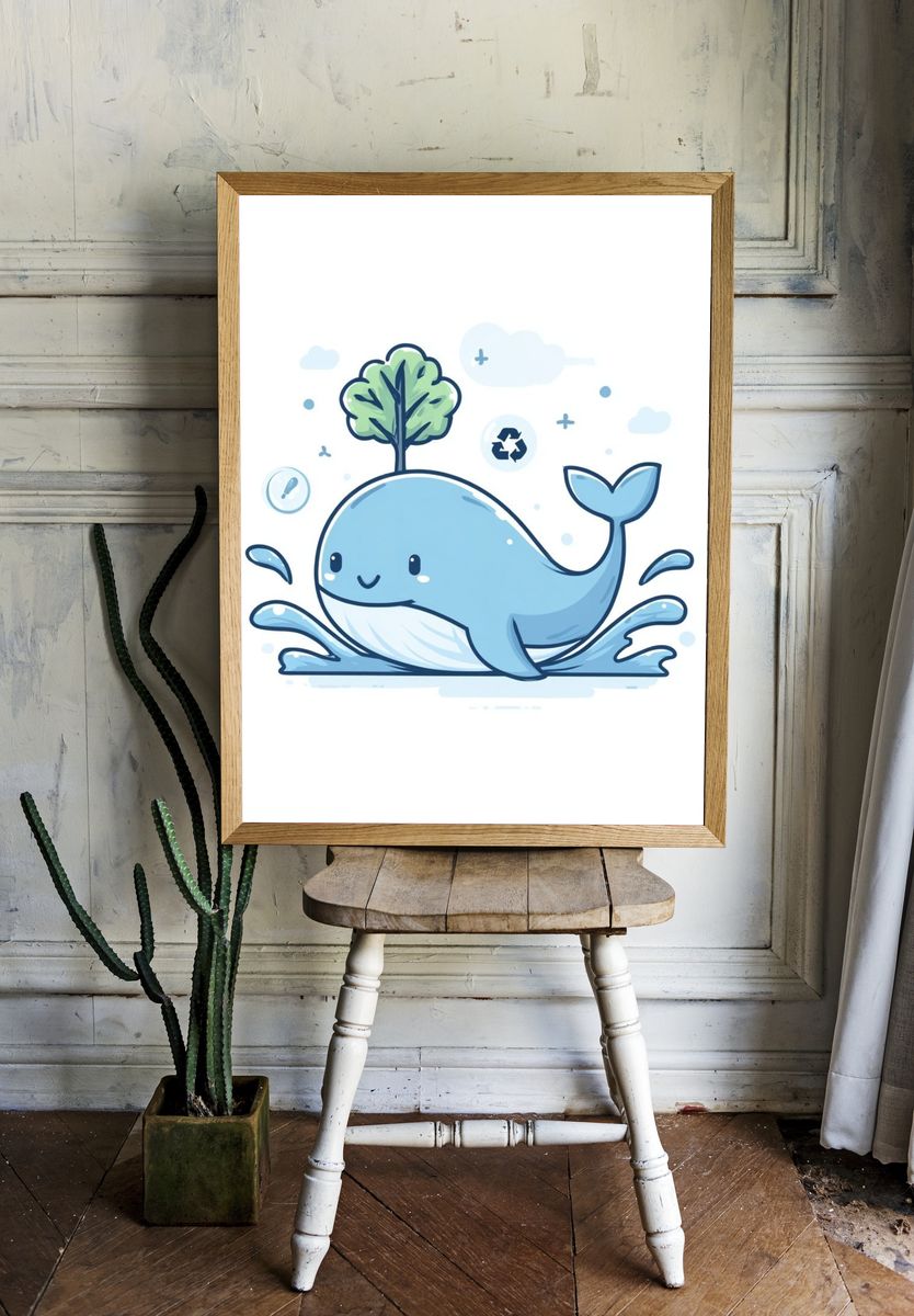 Cute Eco Whale Illustration Poster room preview