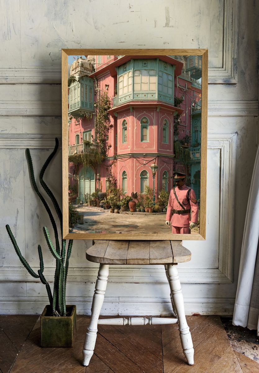 Pastel Palace Street — Illustration Print. room preview