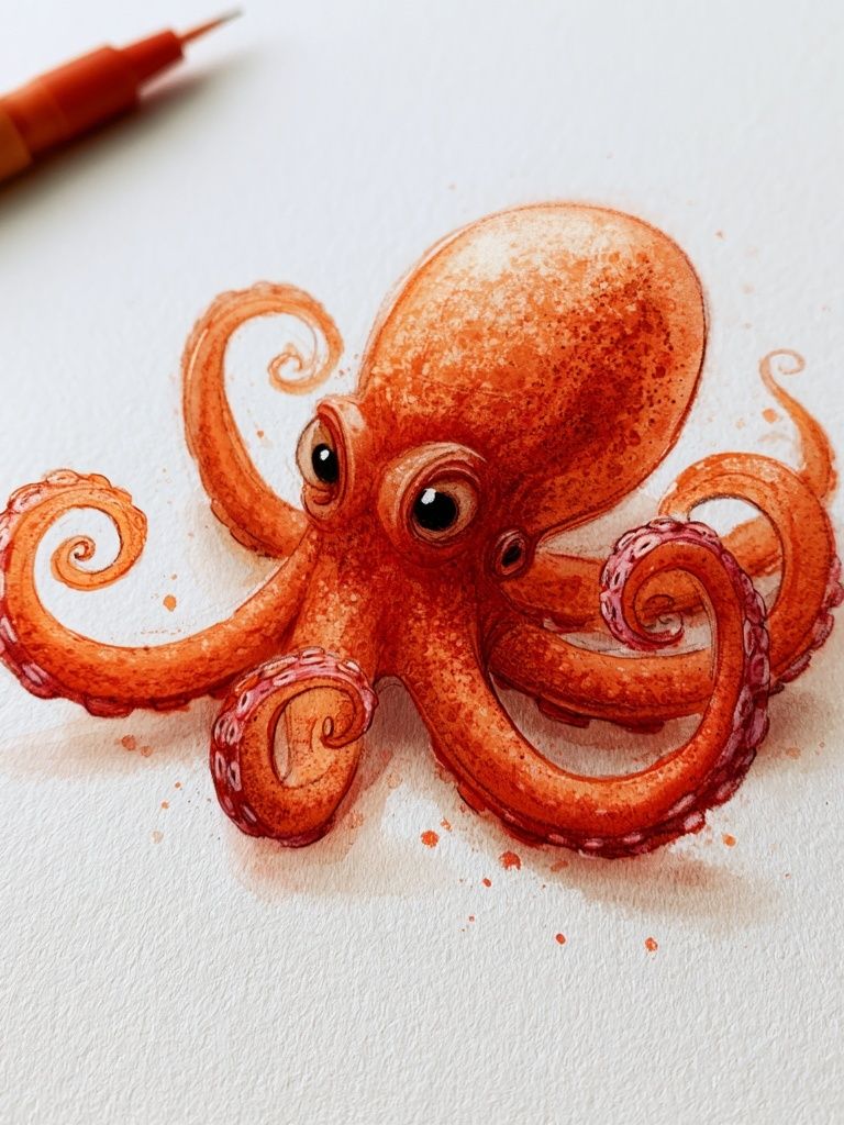 Watercolor Octopus Illustration Poster. poster — illustration art