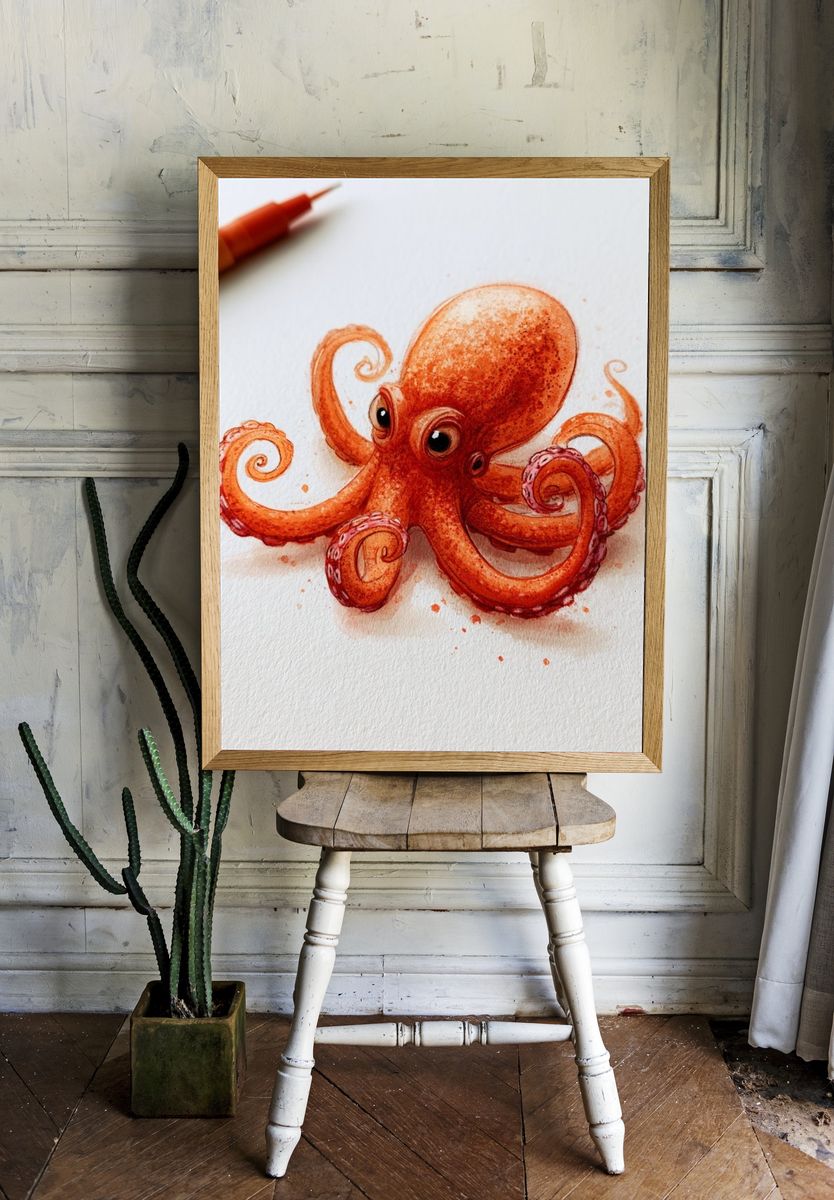Watercolor Octopus Illustration Poster. — room view 1