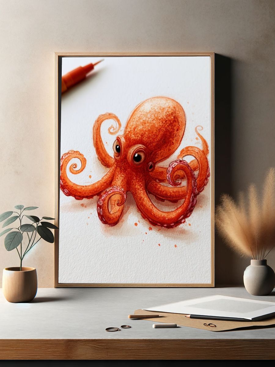 Watercolor Octopus Illustration Poster. — room view 2