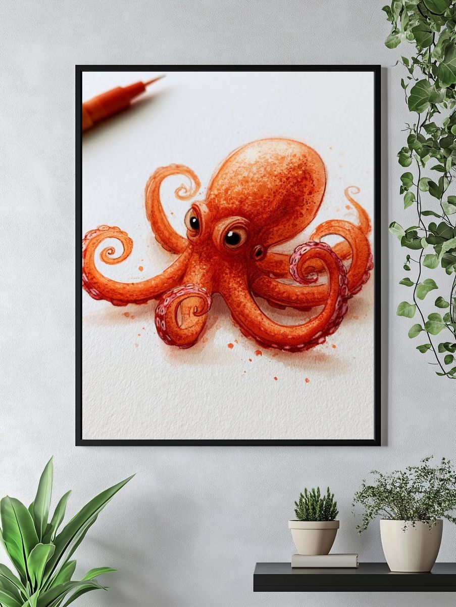Watercolor Octopus Illustration Poster. — room view 4