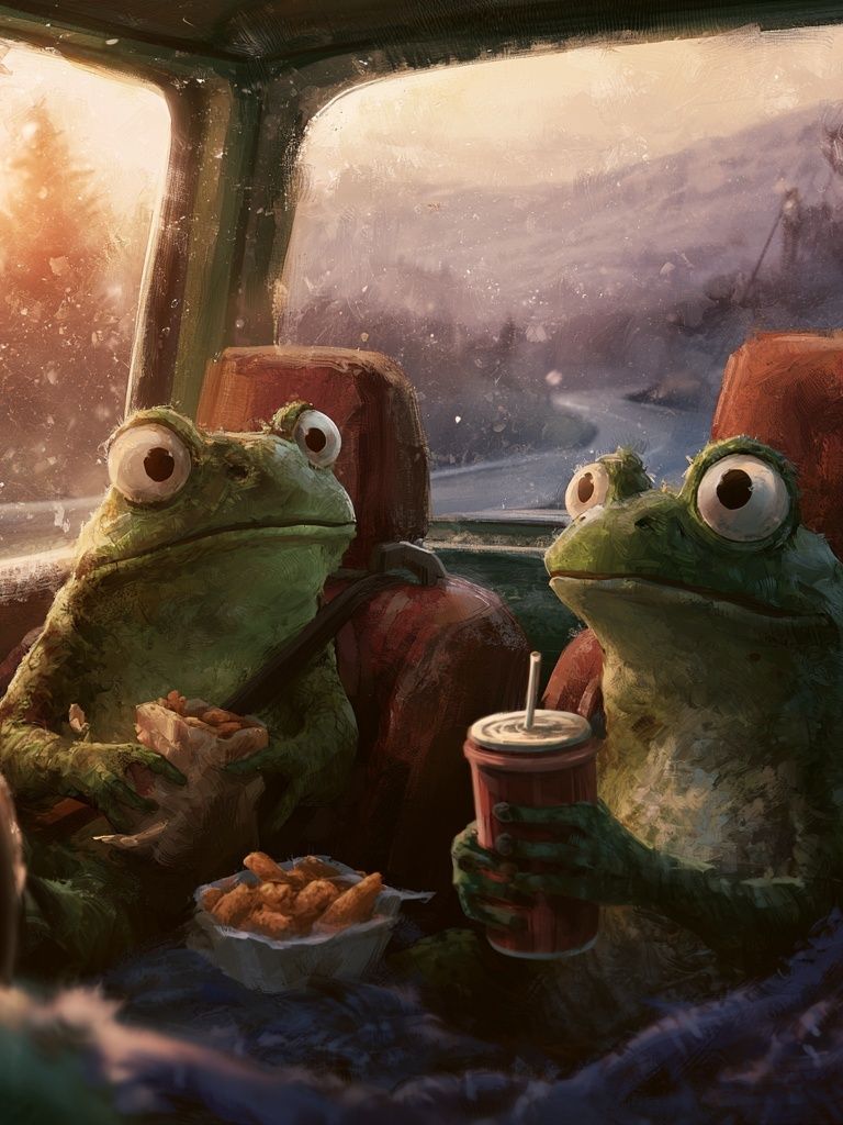 Frog Road Trip Illustration Poster. poster — illustration art