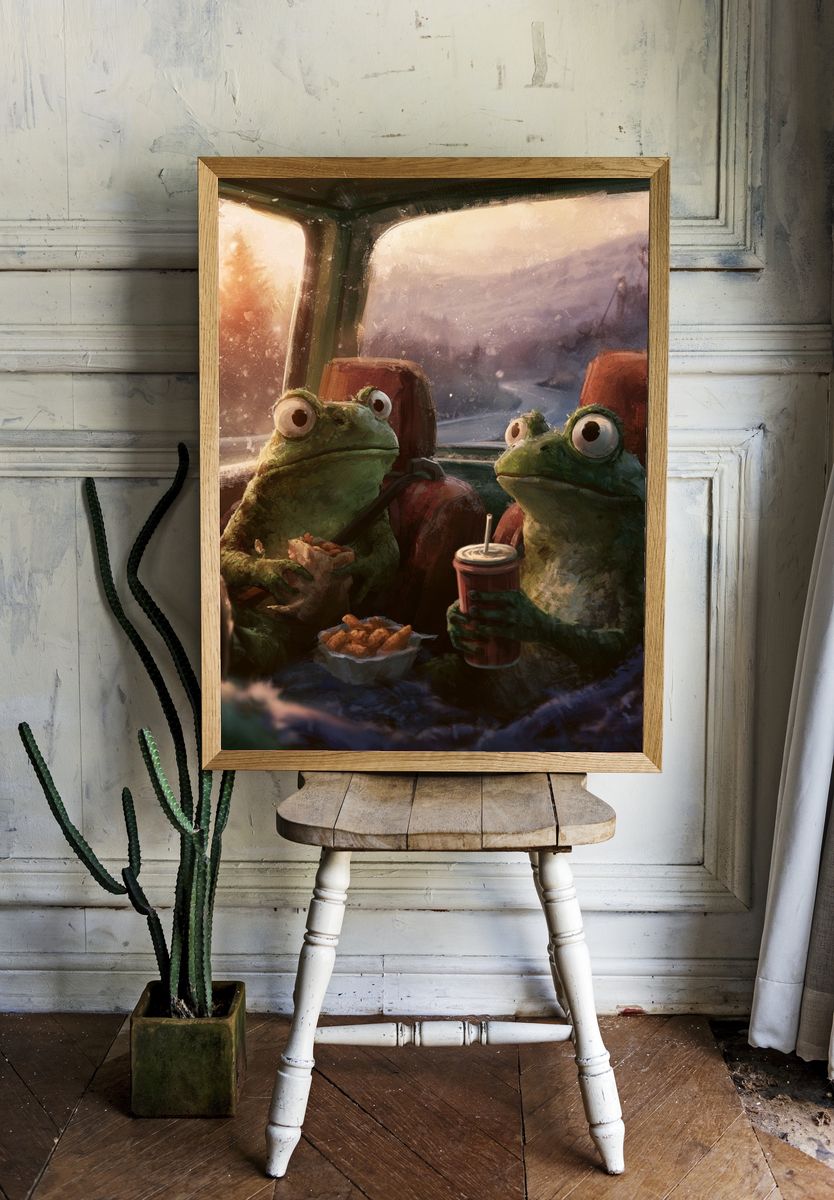 Frog Road Trip Illustration Poster. — room view 1