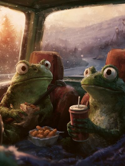 Frog Road Trip Illustration Poster. poster