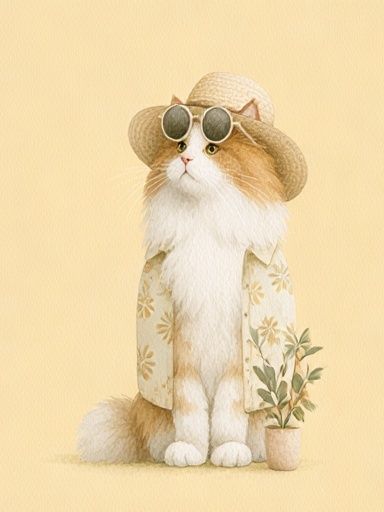 Cat in Sun Hat Illustration Poster. poster — illustration art