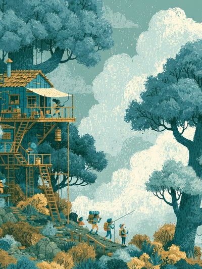 Treehouse Adventure Illustration Poster.
