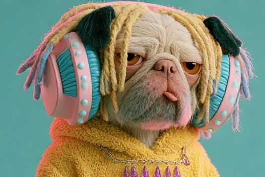 Pug in Headphones Illustration Poster. poster — illustration art