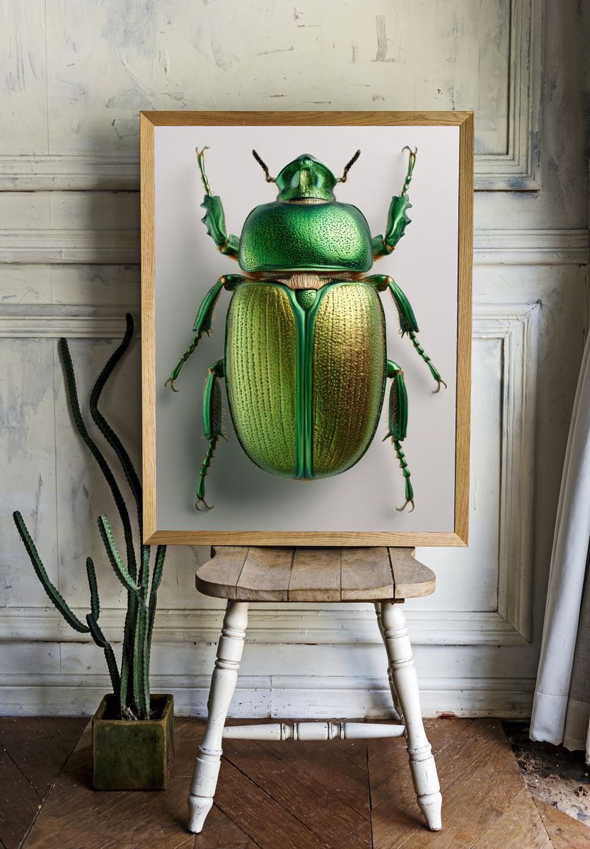 Emerald Beetle Illustration Poster. — room view 1