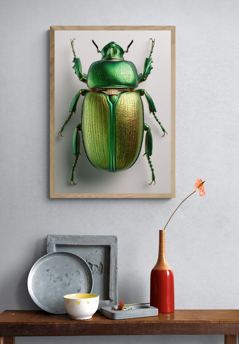 Emerald Beetle Illustration Poster. — room view 3