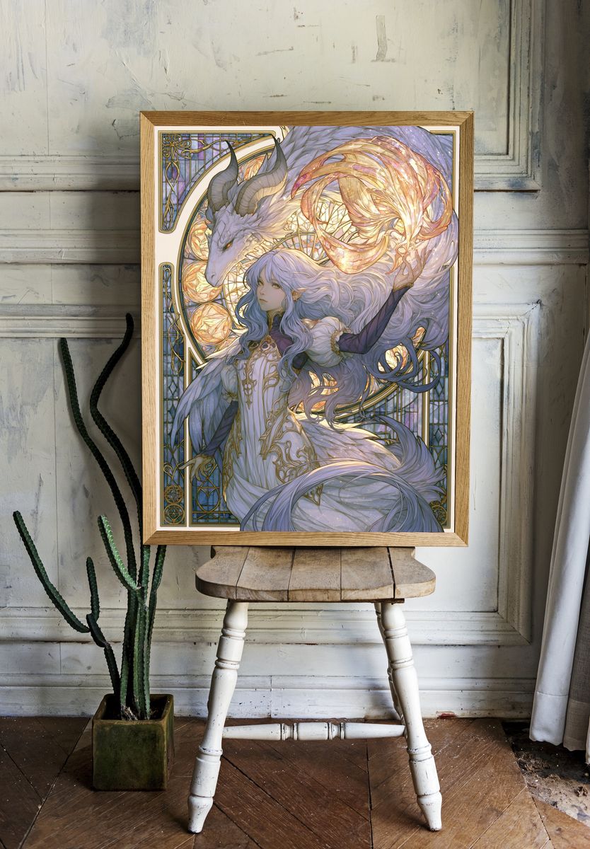 Celestial Dragon Maiden Illustration Poster. room preview