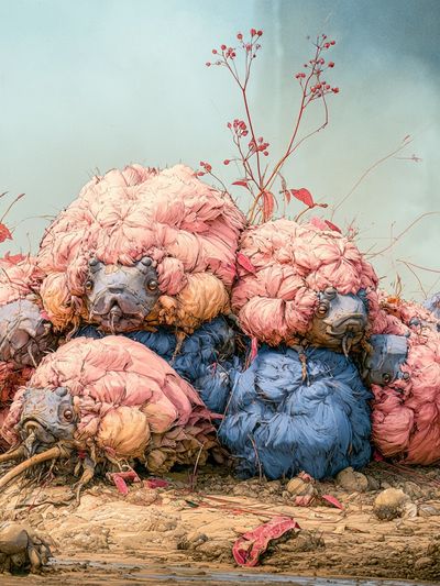 Surreal Bird Pile Digital Art Poster. poster print