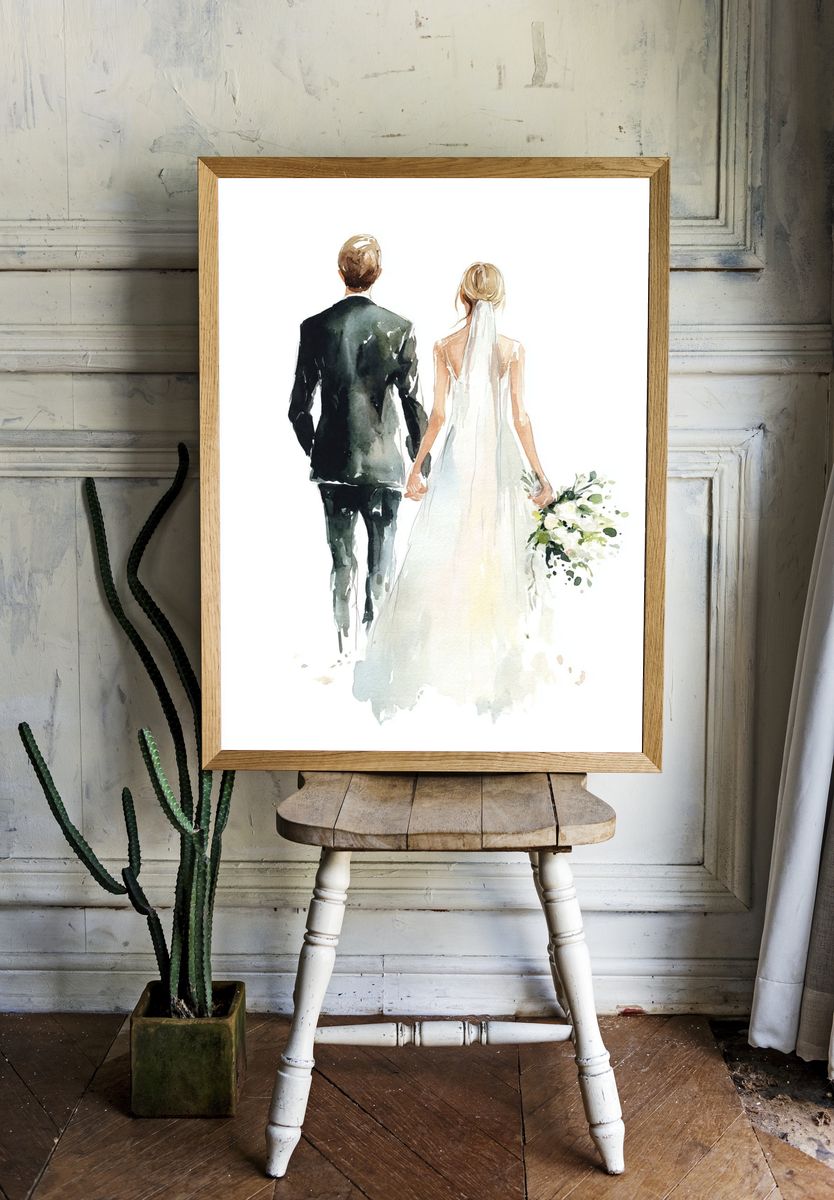 Wedding Couple Watercolor Print. room preview