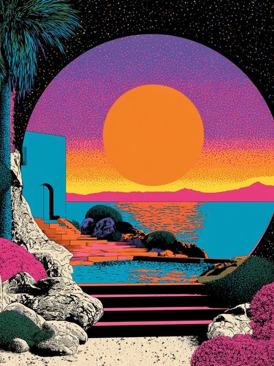 Neon Sunset Seascape Print. poster print