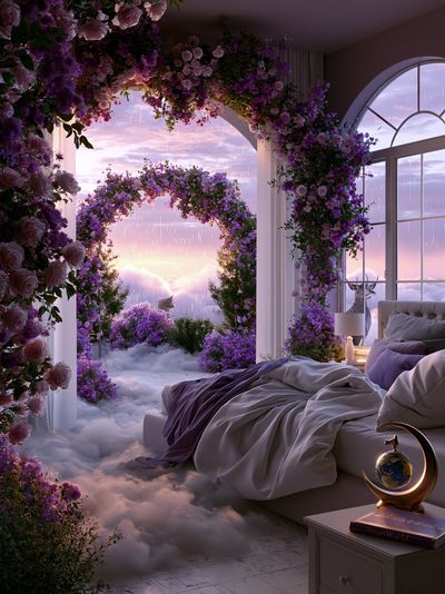 Dreamy Floral Bedroom Surrealism Print.