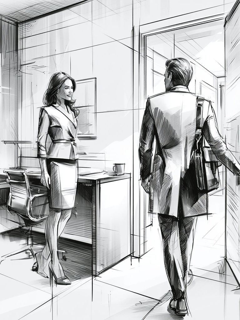 Office Encounter Fashion Illustration Poster. poster detail