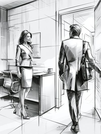 Office Encounter Fashion Illustration Poster.