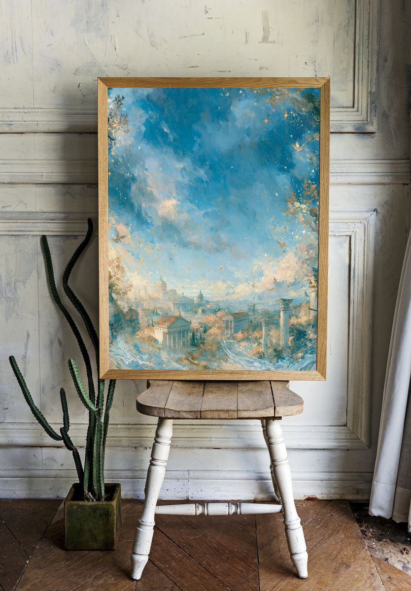 Celestial Cityscape Illustration Poster. — room view 1