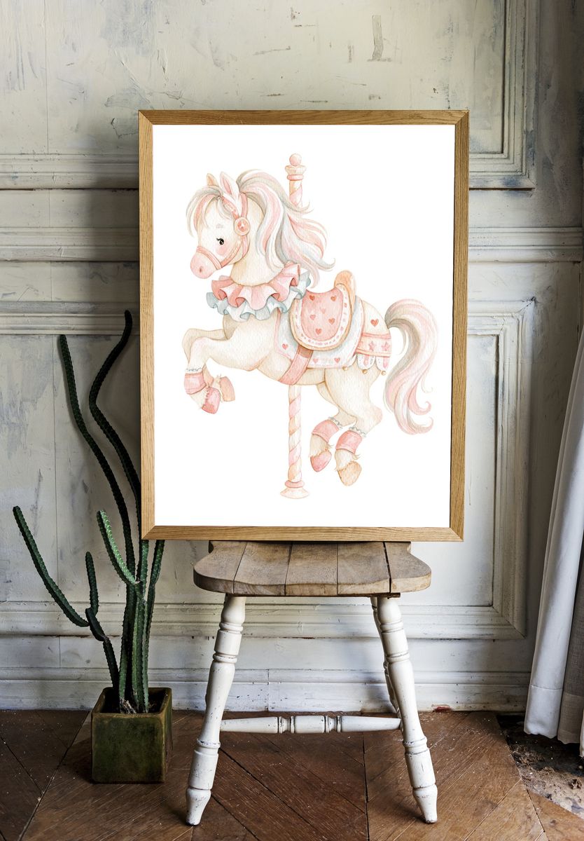 Pastel Carousel Horse Illustration Poster. — room view 1