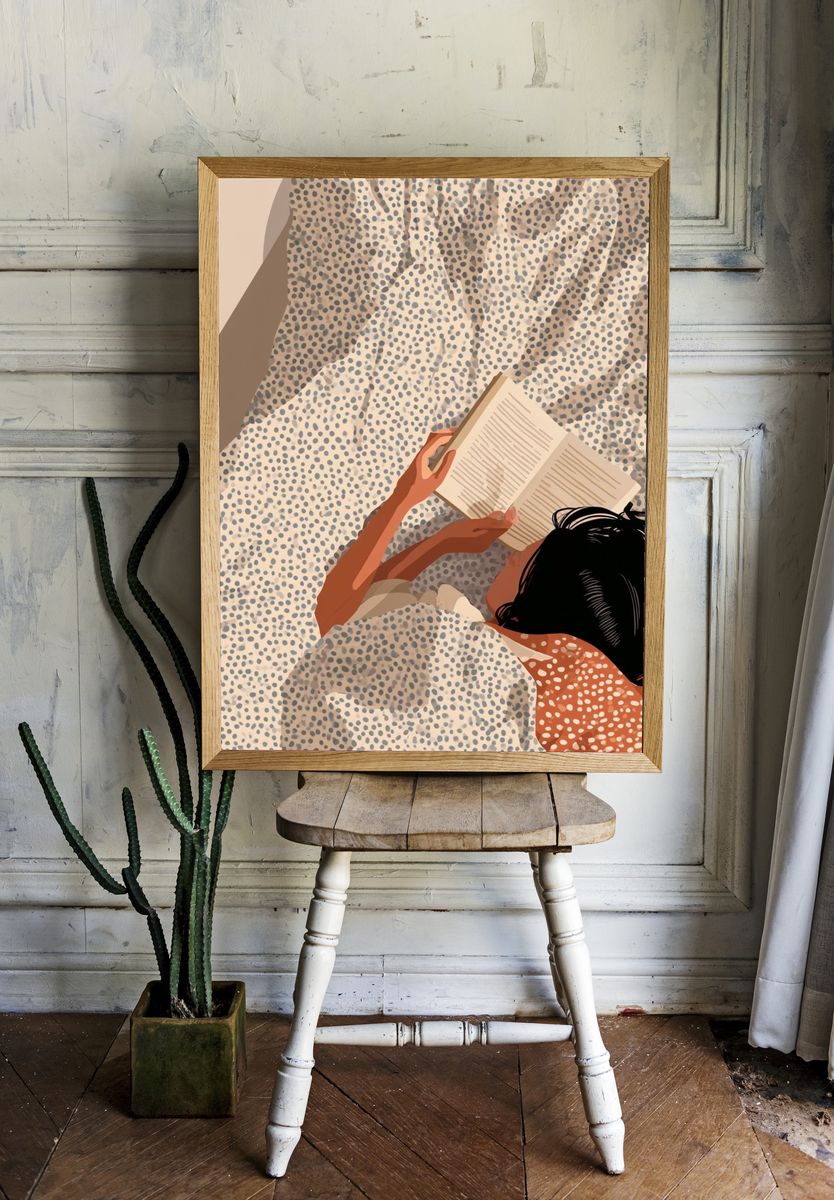 Reading in Bed Illustration Print. — room view 1