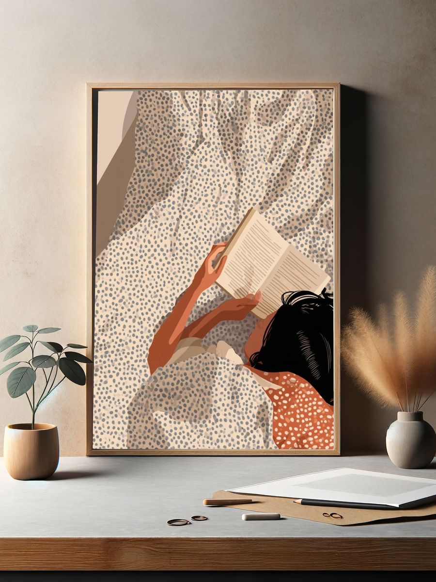Reading in Bed Illustration Print. — room view 2