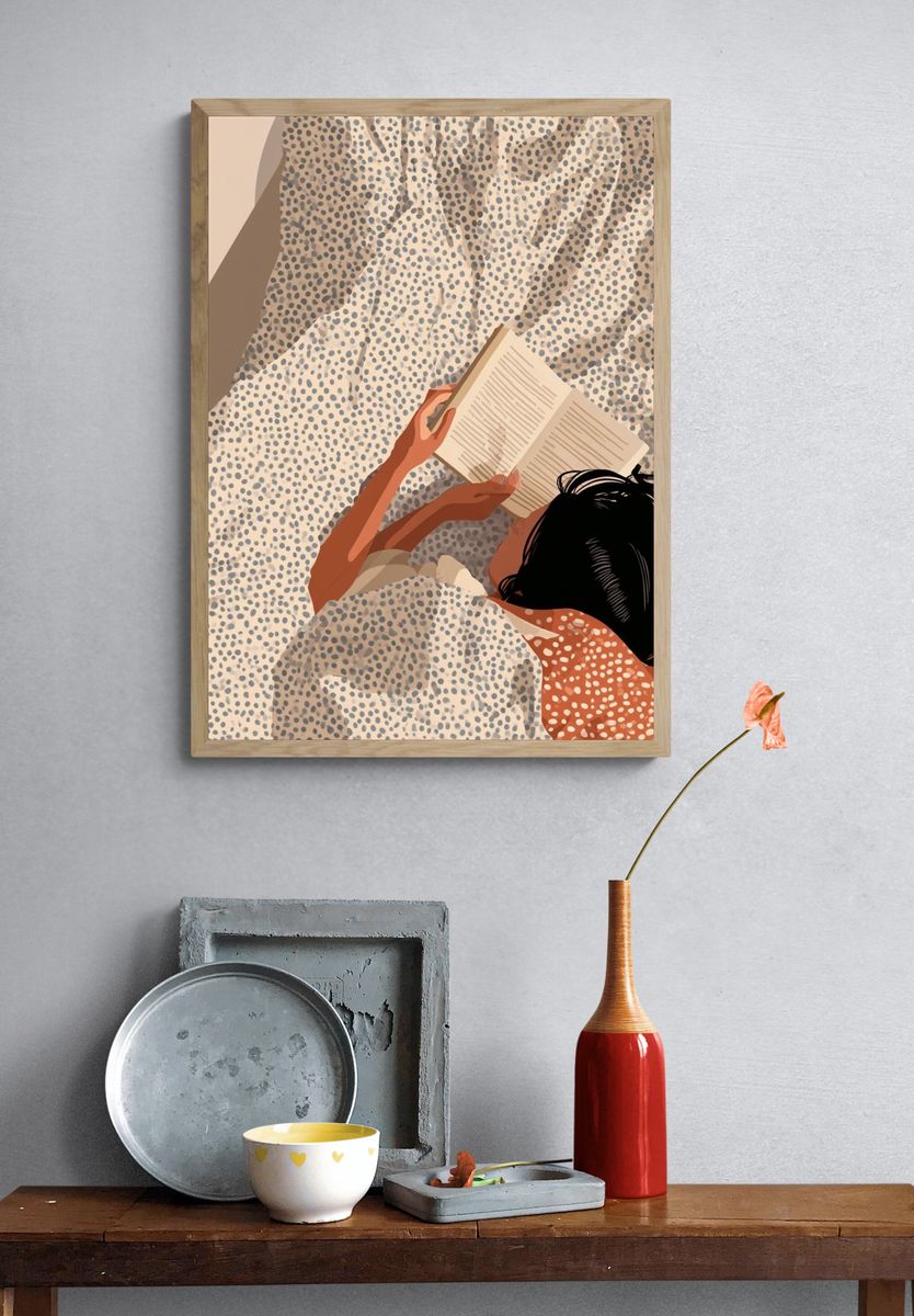 Reading in Bed Illustration Print. — room view 3