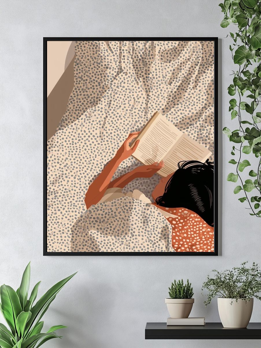 Reading in Bed Illustration Print. — room view 4
