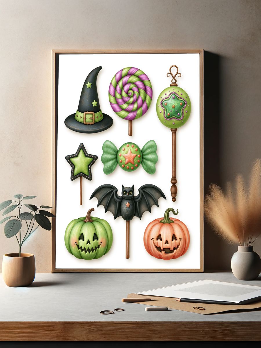 Halloween Candy Lollipops Illustration Poster. — room view 2