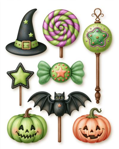 Halloween Candy Lollipops Illustration Poster. poster