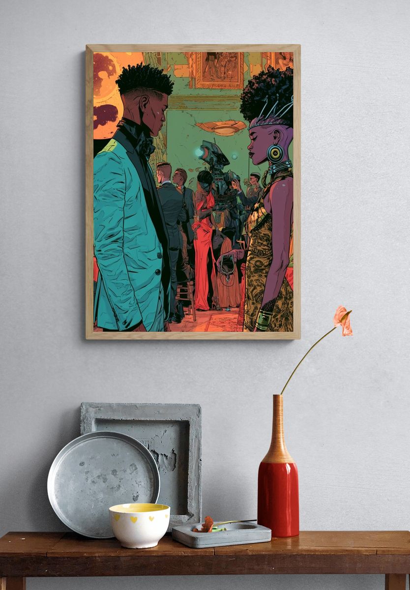 Afrofuturist Gala Scene Illustration Poster. — room view 3