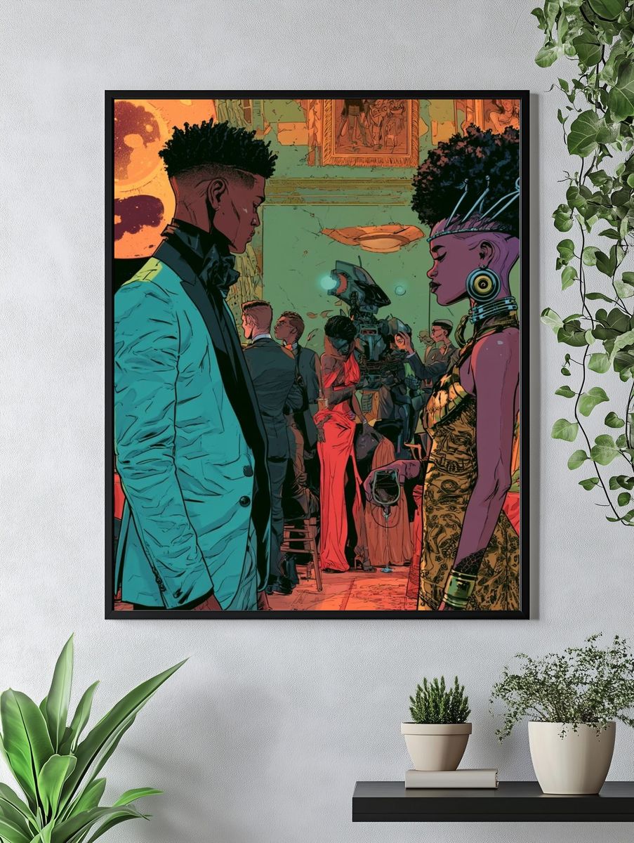 Afrofuturist Gala Scene Illustration Poster. — room view 4