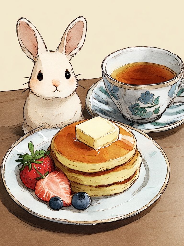 Bunny Breakfast Watercolor Print. poster detail