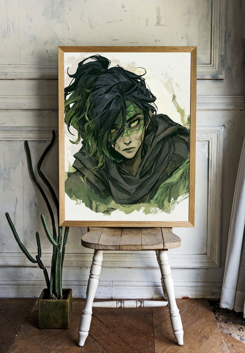 Green-Haired Character Illustration Poster. room preview