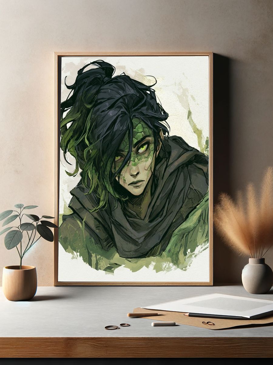 Green-Haired Character Illustration Poster. — room view 2